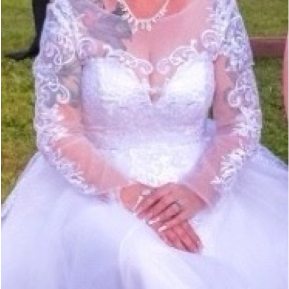 Lace Long-Sleeve Bridal Gown in White